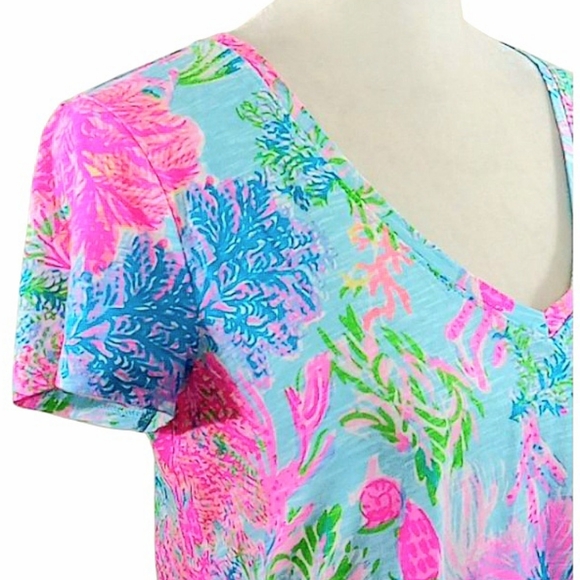 Lilly Pulitzer Etta V-neck Top in Celestial Blue Cay To My Heart - Picture 8 of 11